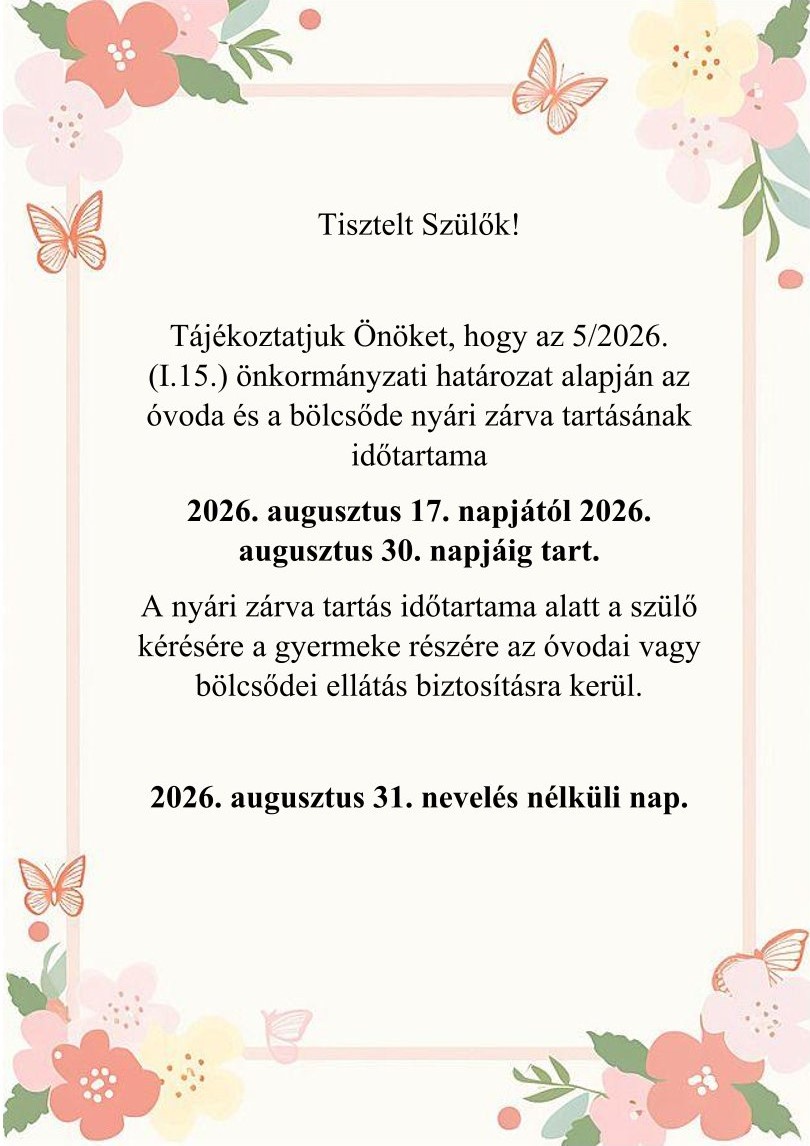 Nyári zárva tartás